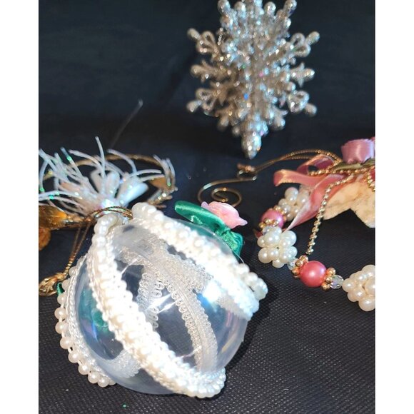 Vintage Pearlized Glass Crystal Christmas Ornaments Set - Picture 3 of 9